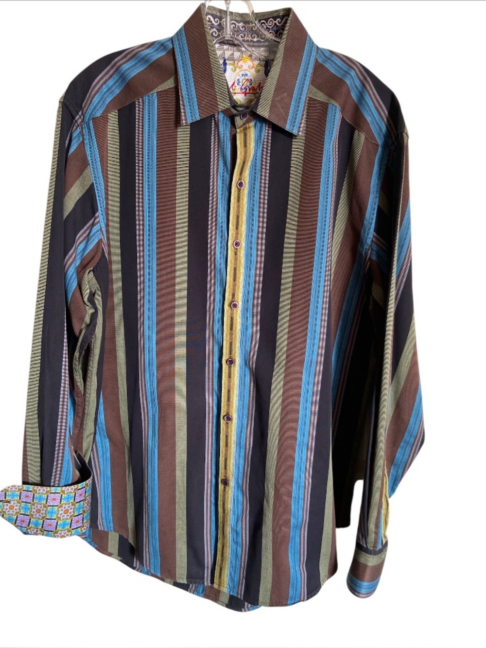 Robert Graham Men’s Large Multicolor Striped Flip Cuff Button-Up Shirt L